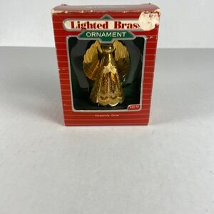 Hallmark Keepsake Lighted Brass Heavenly Glow Angel Christmas Ornament 1988